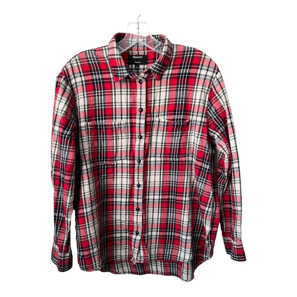 Madewell Shirt Womens Medium Red Plaid Flannel‎ Oversized Cotton Ex Boyfriend